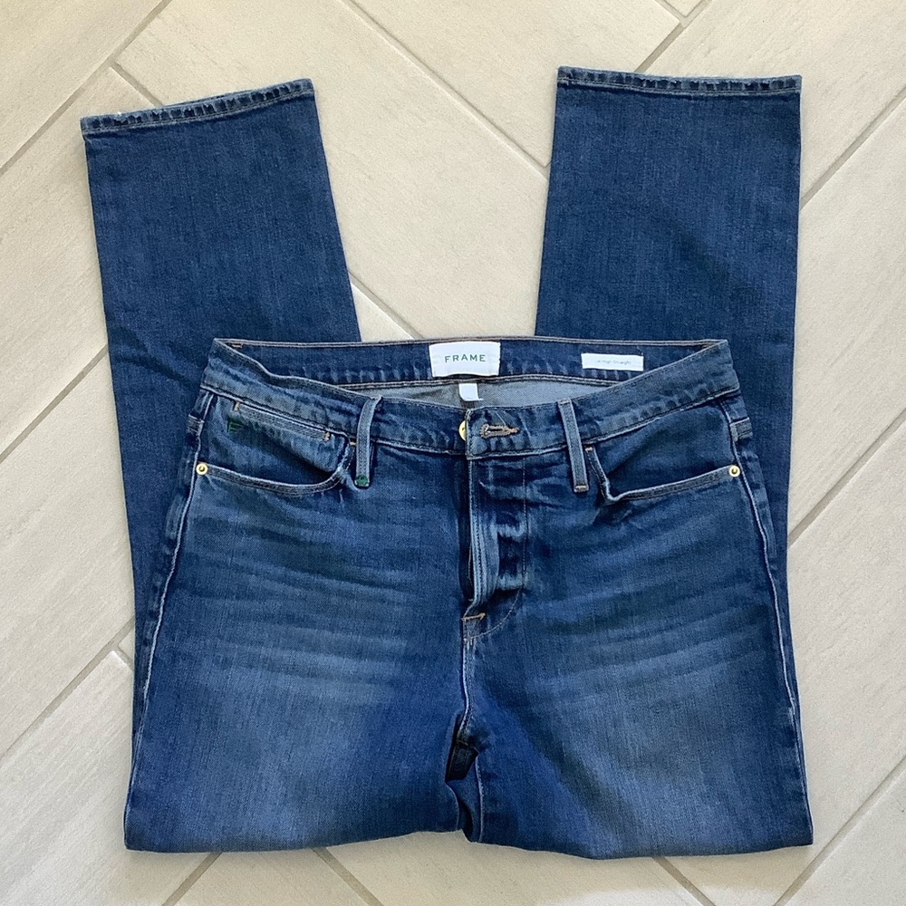 Frame Le High Straight Jeans - Dark Blue